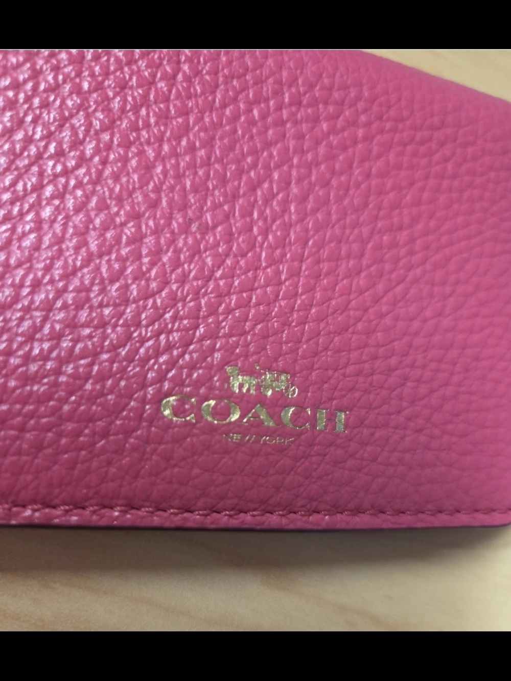 COACH Pink Pebbled Leather Wallet - Signature Logo